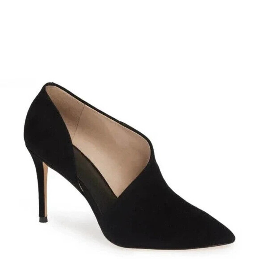 Paul Green Point Toe Pump Heel Black Suede D'orsay Cut Out Slip On 6.5UK…